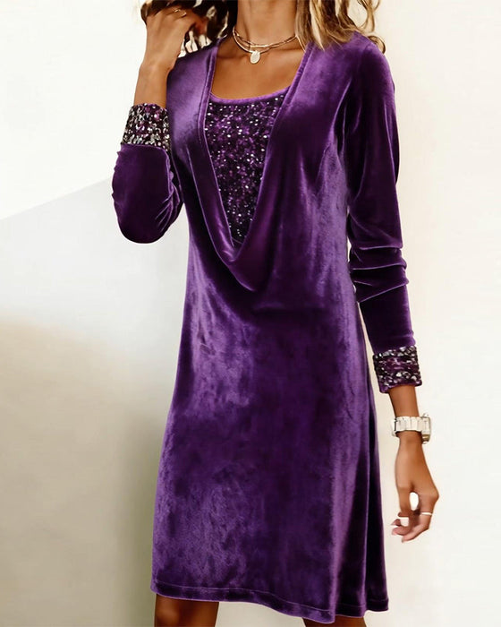 Elegant Sequined Patchwork Dress