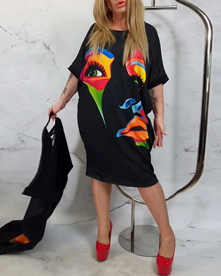 Batsleeve face loose dress