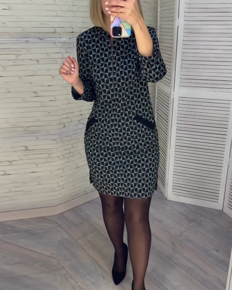 Argyle print long-sleeved dress
