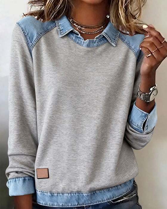 Fashionable Lapel Long-Sleeved Blouse