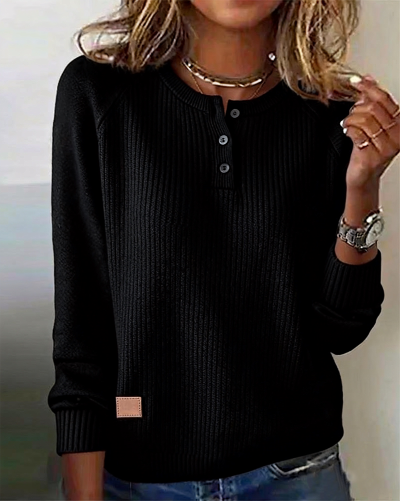 Stylish Button Raglan Sleeve Pullover