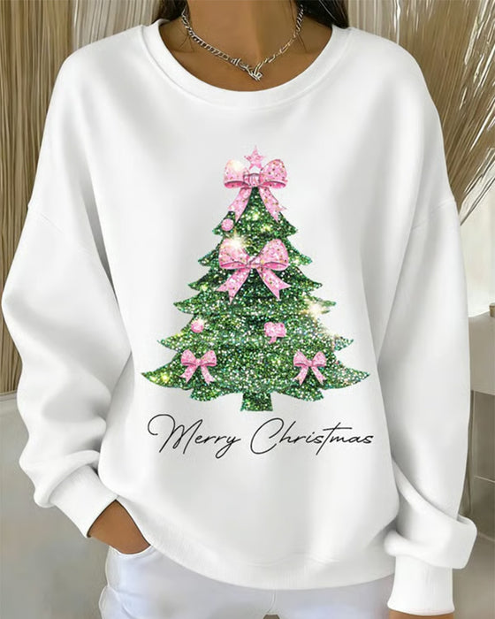 Crew Neck Christmas Long Sleeve Print Sweatshirt