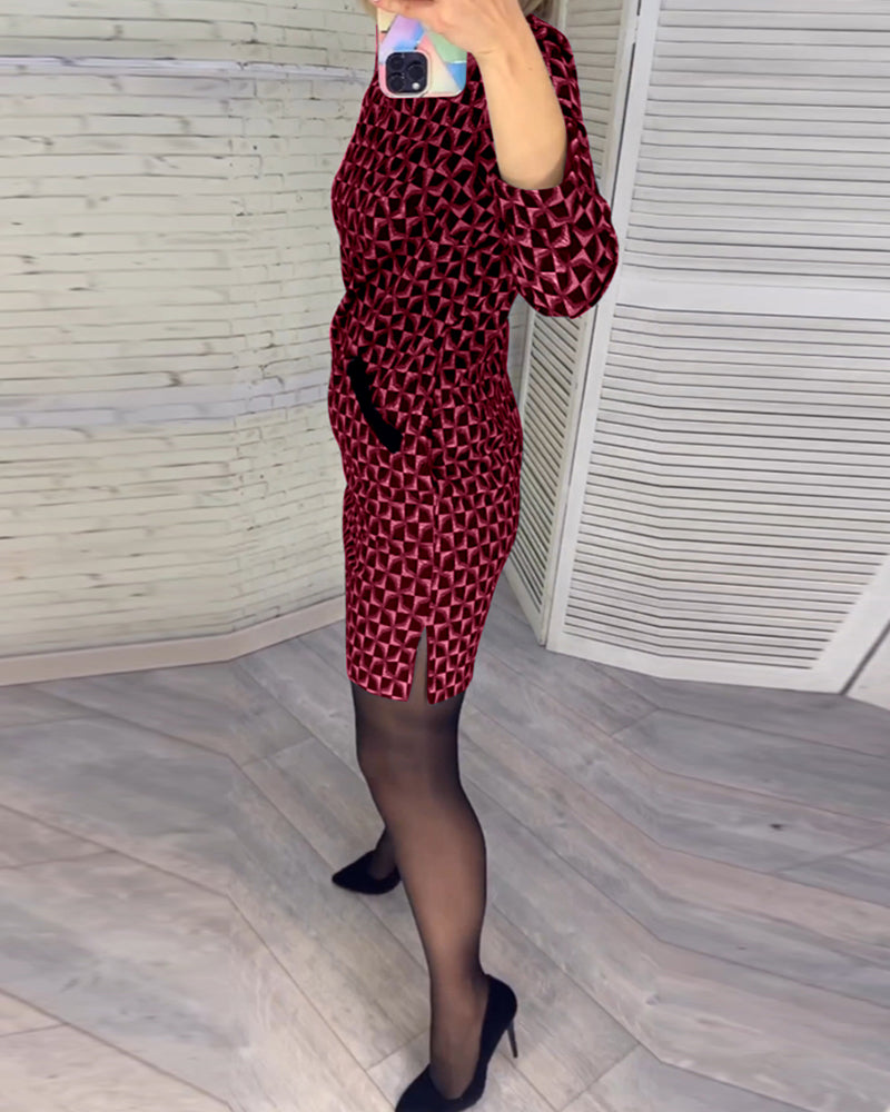 Argyle print long-sleeved dress