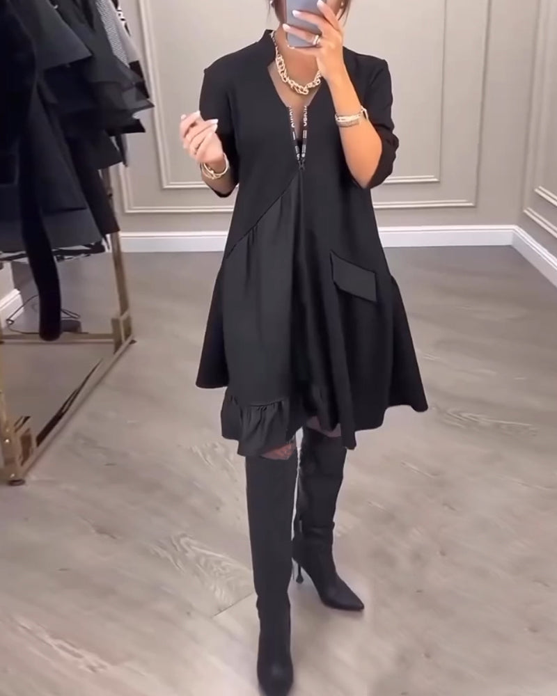 Artistic V-neck long-sleeved dress