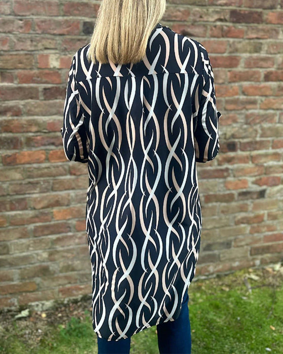 Casual printed V-neck long-sleeve blouse