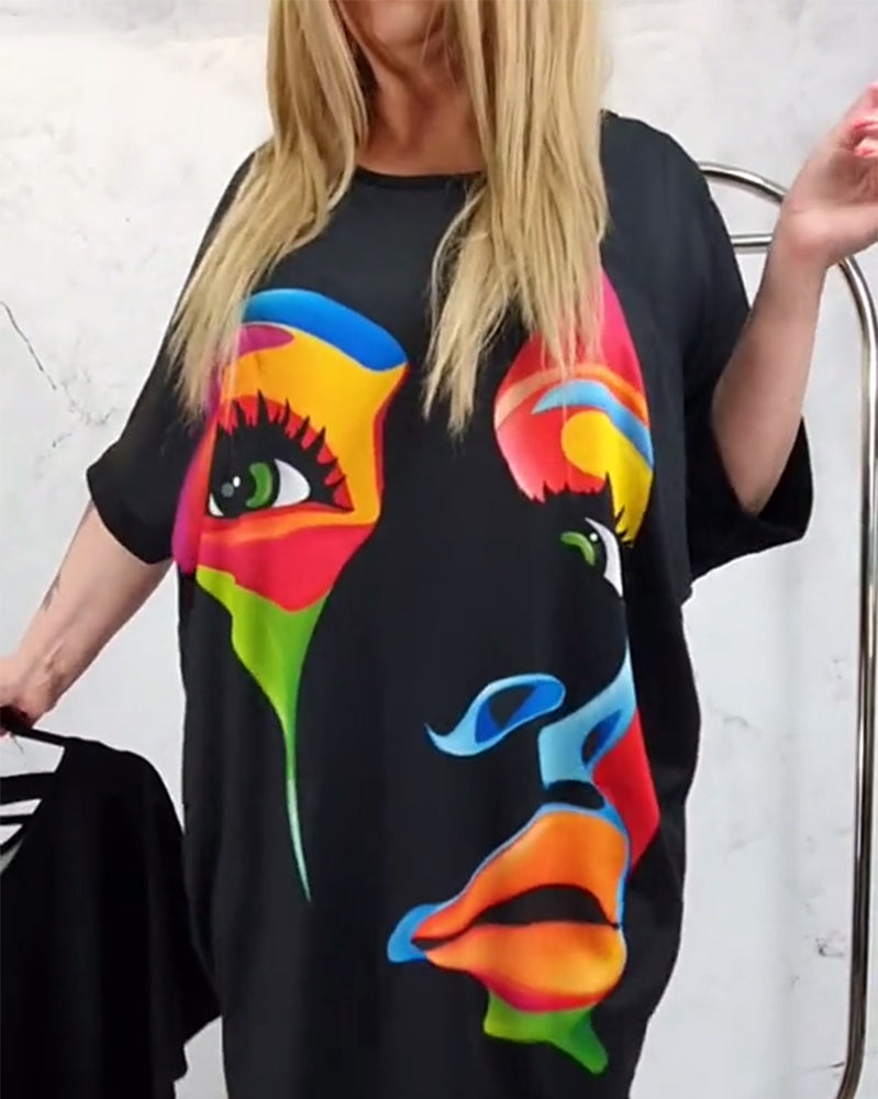 Batsleeve face loose dress