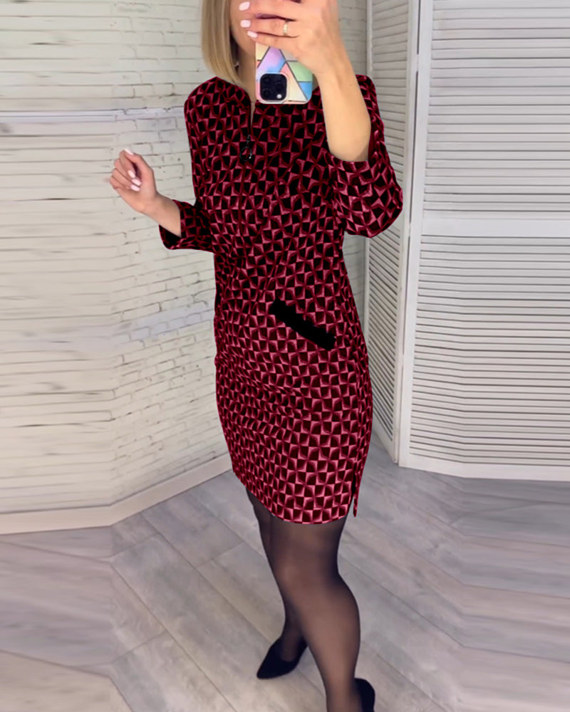 Argyle print long-sleeved dress