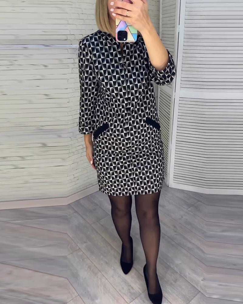Argyle print long-sleeved dress