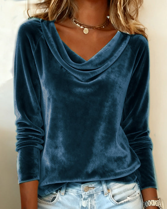 Velvet Solid Color Long-Sleeved Top