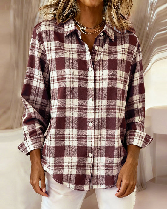 Plaid Fashionable Long-Sleeved Blouses