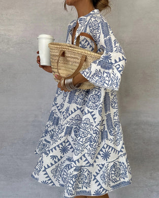 Bohemian print slit casual dress