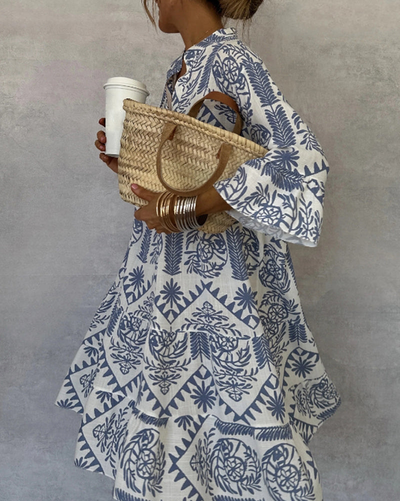 Bohemian print slit casual dress
