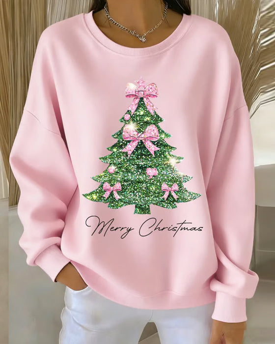 Crew Neck Christmas Long Sleeve Print Sweatshirt