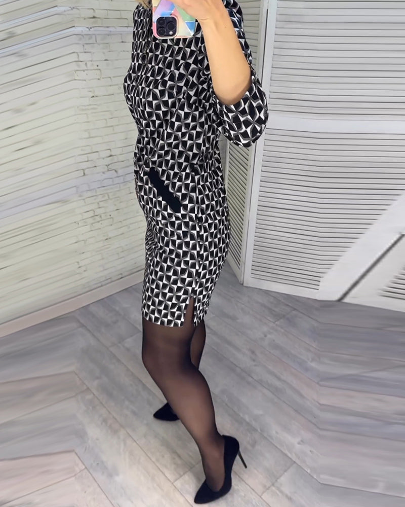 Argyle print long-sleeved dress