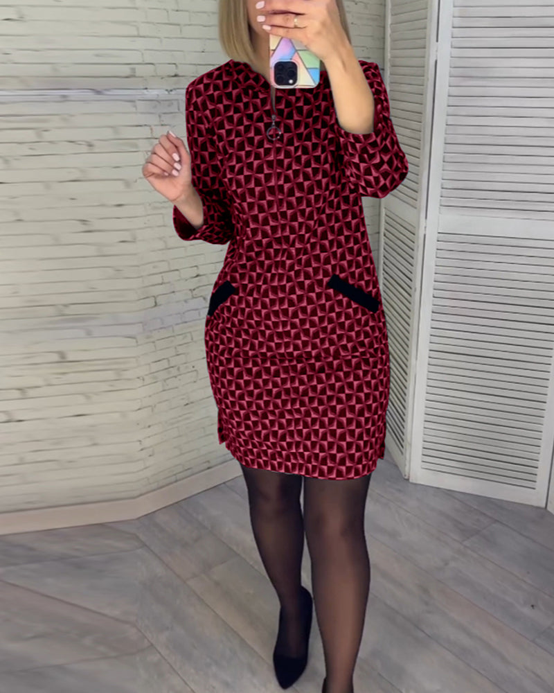 Argyle print long-sleeved dress