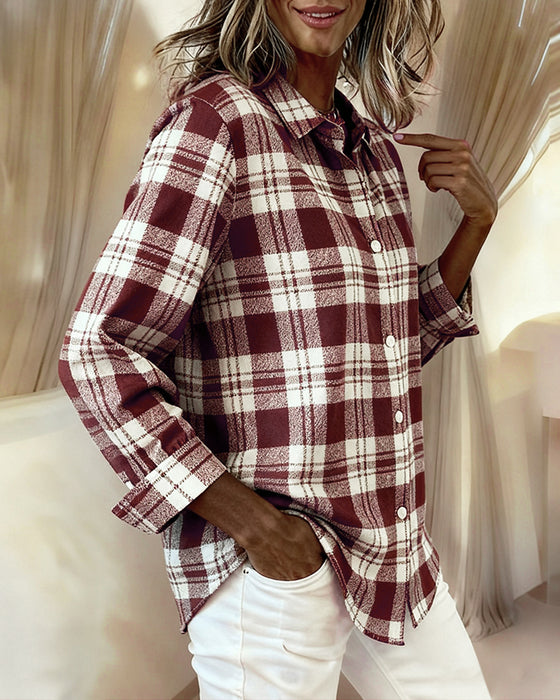 Plaid Fashionable Long-Sleeved Blouses