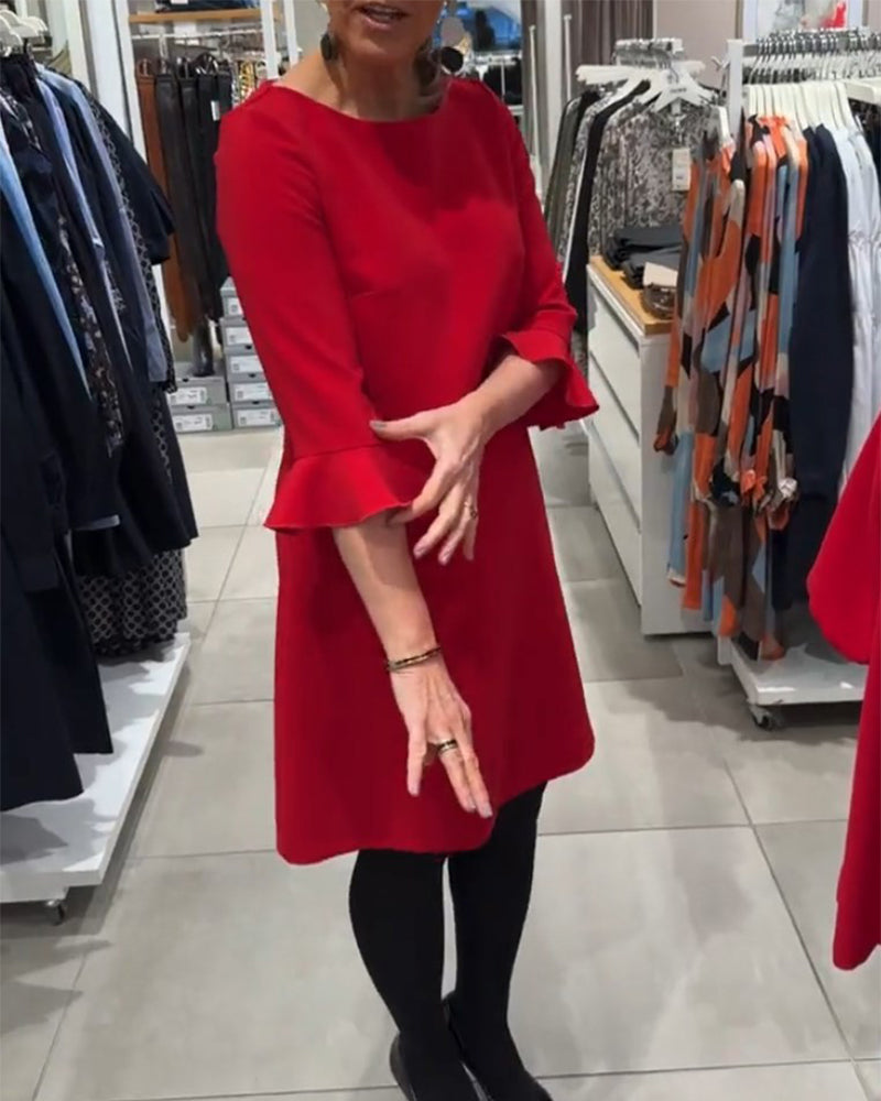 Bell sleeve solid color dress