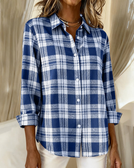 Plaid Fashionable Long-Sleeved Blouses