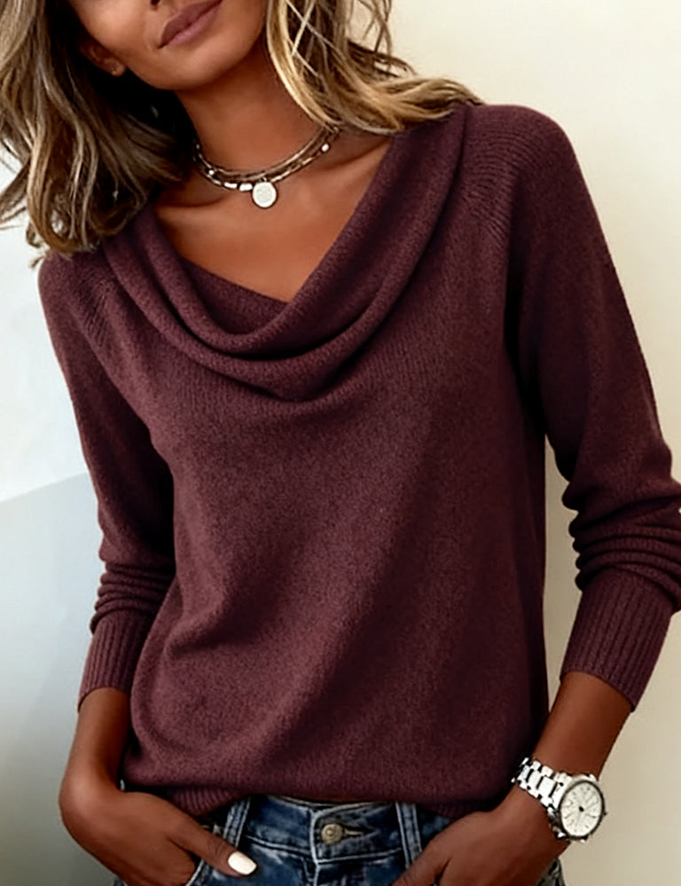 Fashionable Long-Sleeved Pile Collar Sweater