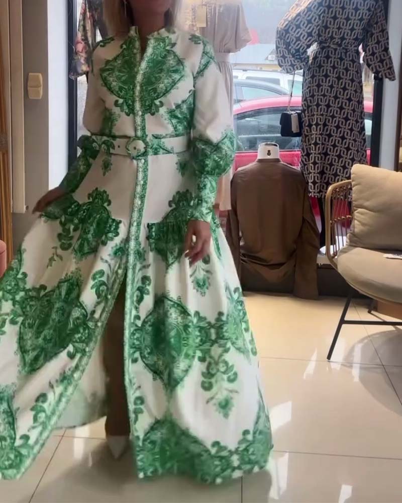 Bohemian print button dress