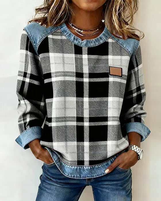 Plaid Patchwork Fashion Sweatshirt
