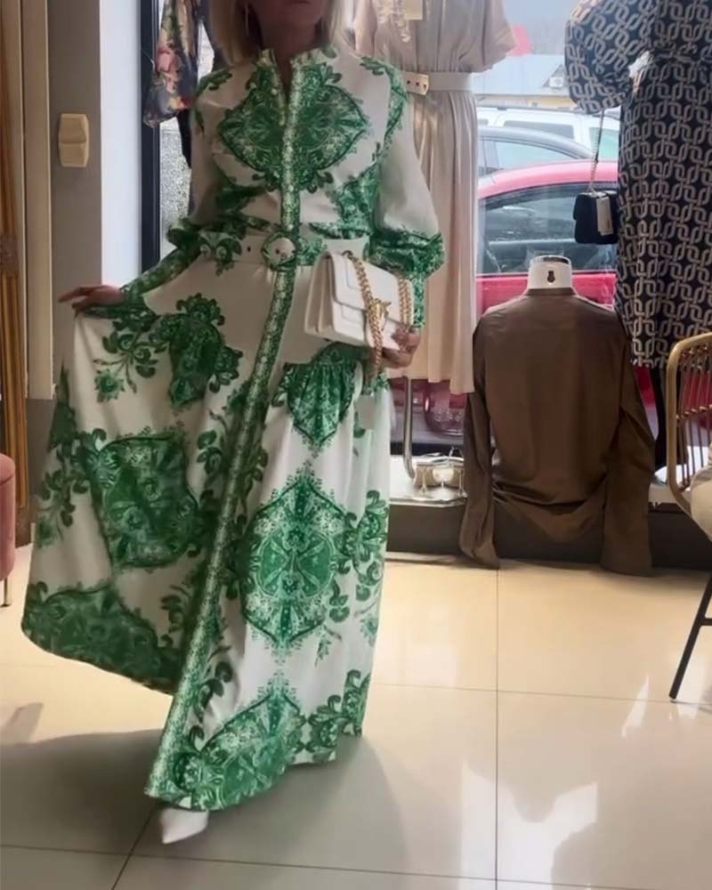 Bohemian print button dress