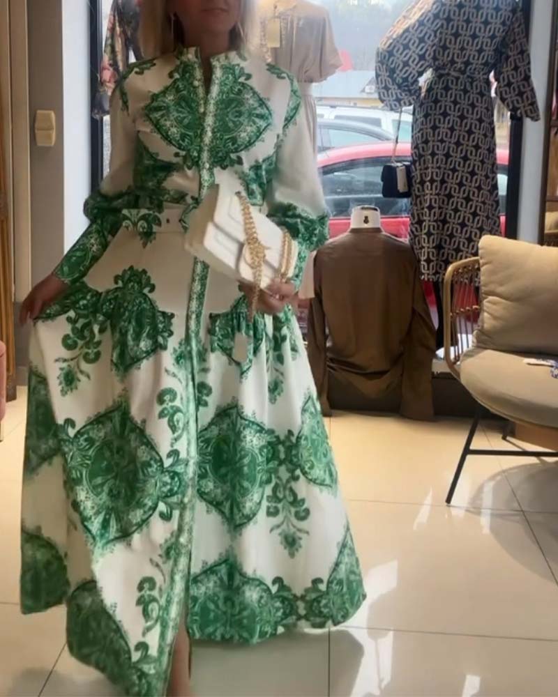 Bohemian print button dress