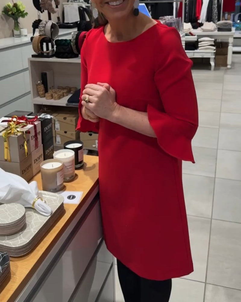 Bell sleeve solid color dress