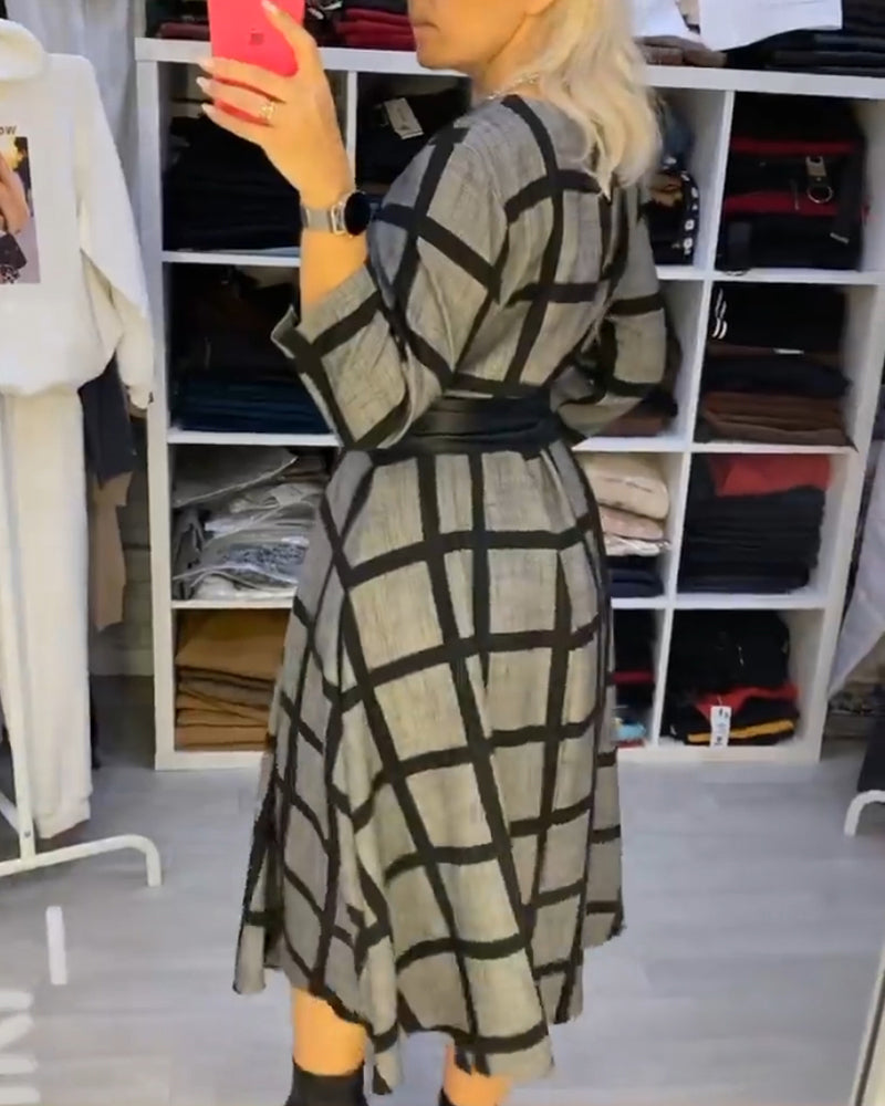 A-Line Round Neck Plaid Dress