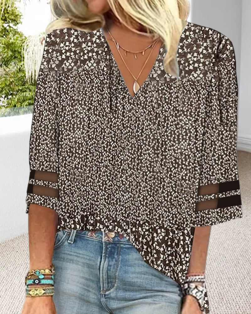 3/4 sleeve contrast print casual top
