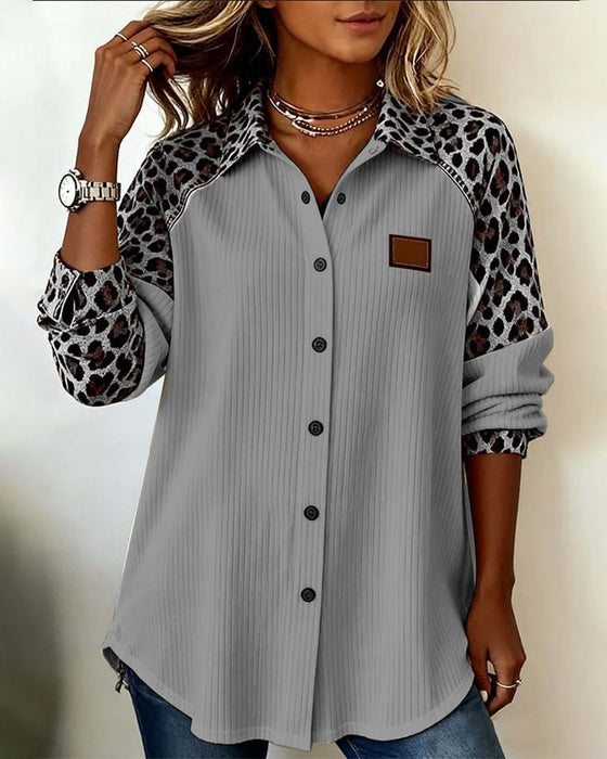 Lapel Button-Down Leopard Print Shirt