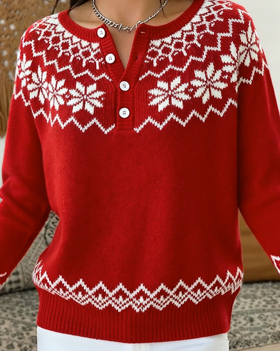 Snowflake Jacquard Half-Open Pullover