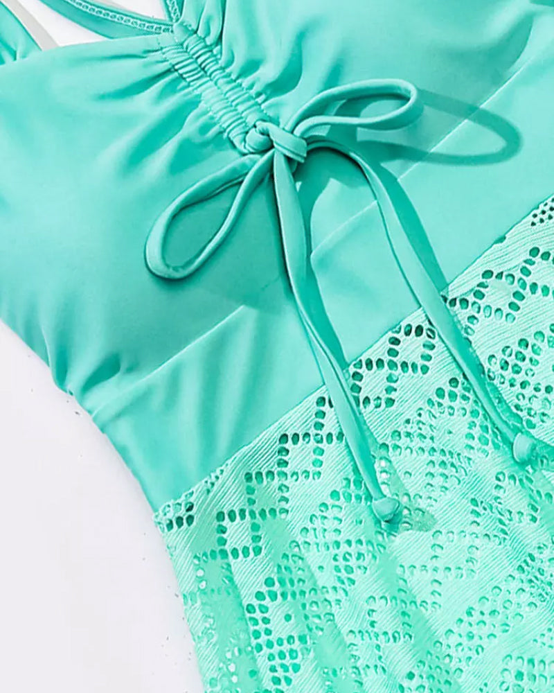 Einfarbiger Tankini aus Spitze