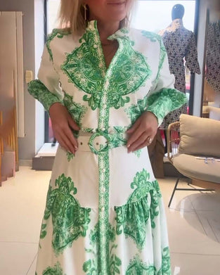 Bohemian print button dress