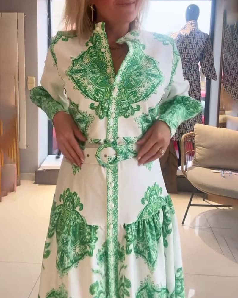 Bohemian print button dress