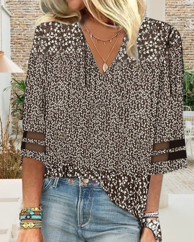 3/4 sleeve contrast print casual top