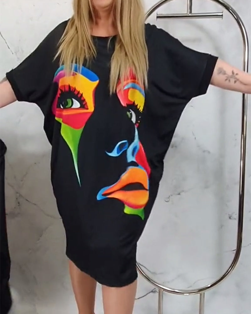 Batsleeve face loose dress