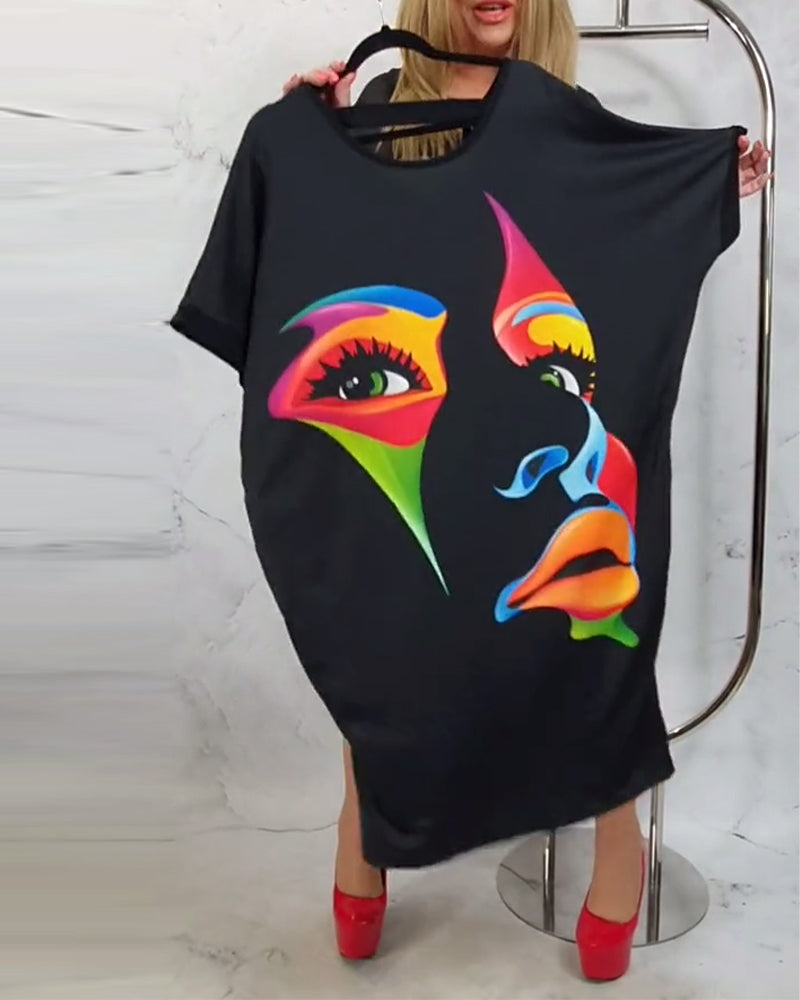 Batsleeve face loose dress