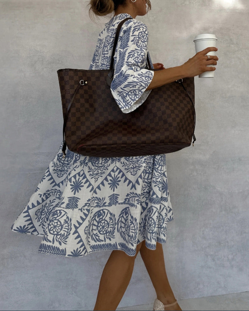 Bohemian print slit casual dress