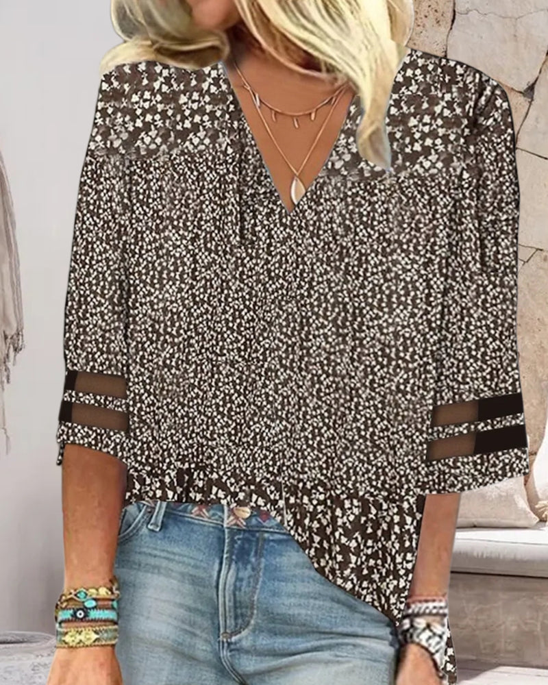3/4 sleeve contrast print casual top