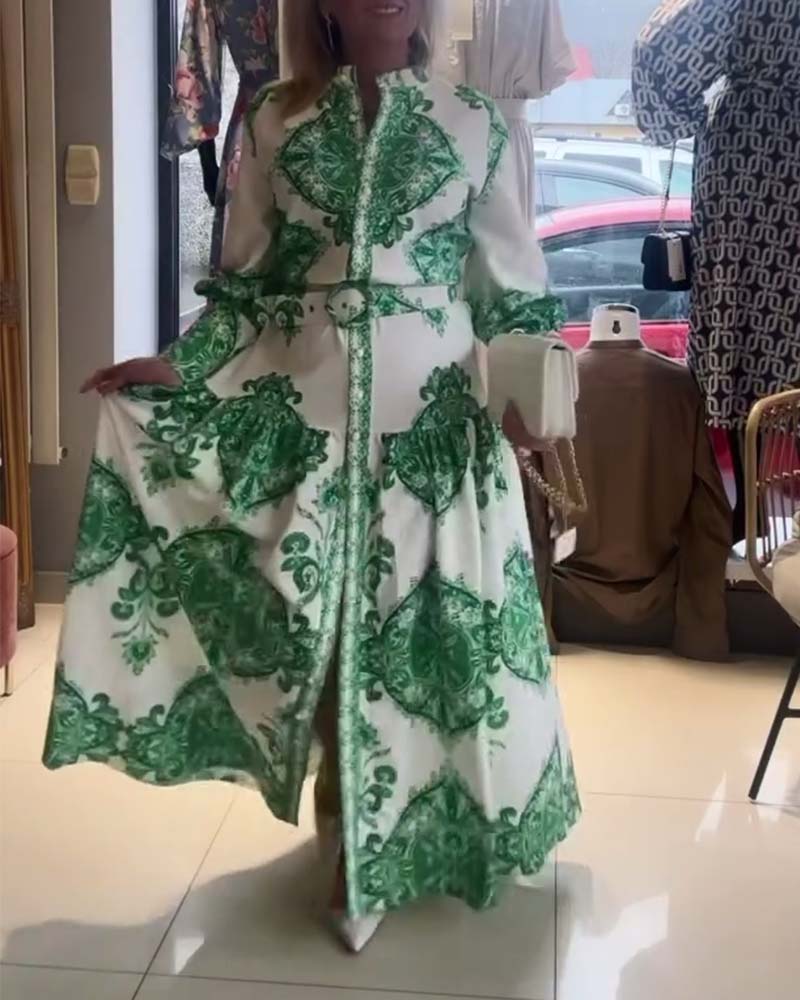 Bohemian print button dress