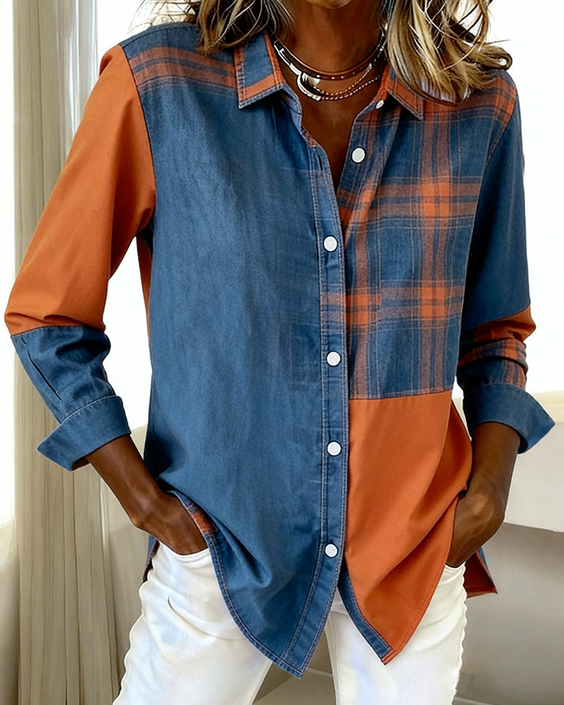 Lapel Plaid Contrast Shirt