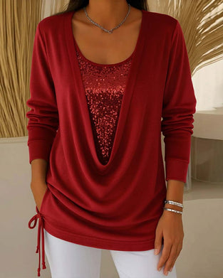 Sequin Contrast Color Faux Two-Piece Top