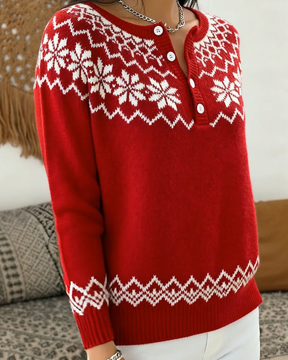Snowflake Jacquard Half-Open Pullover