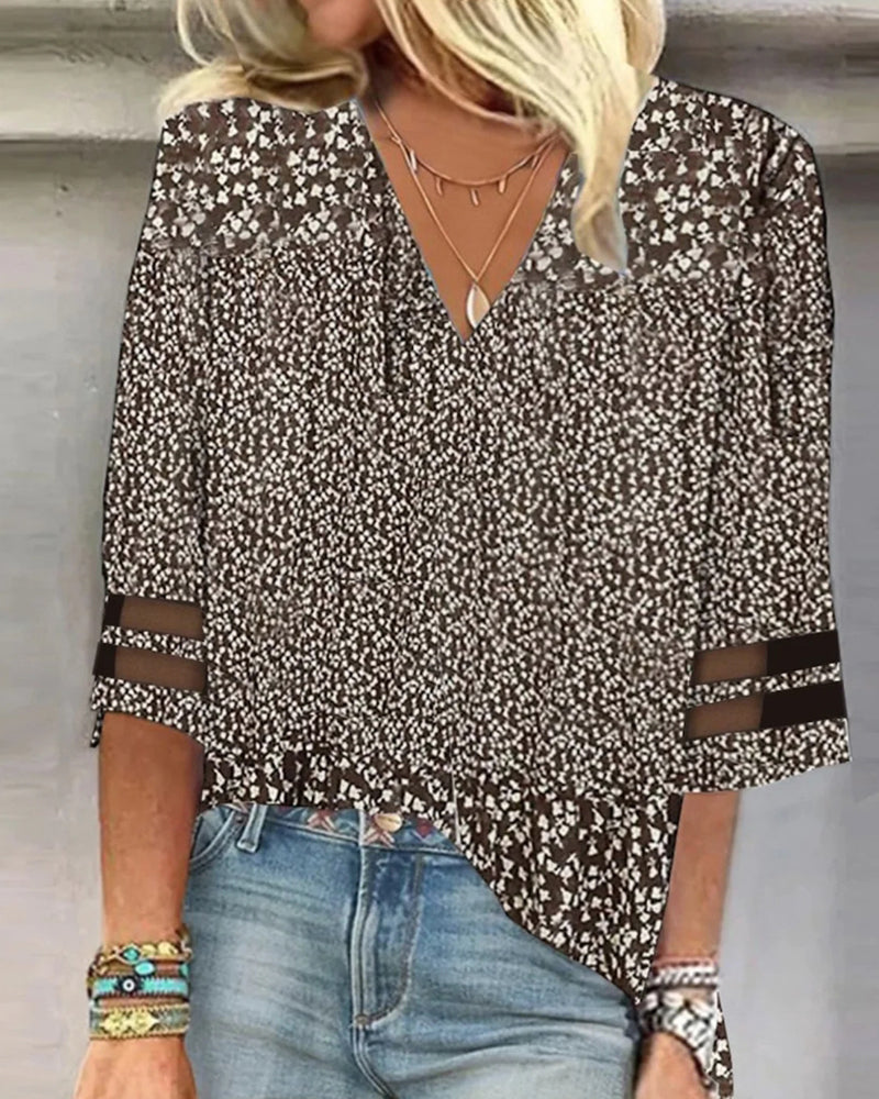 3/4 sleeve contrast print casual top
