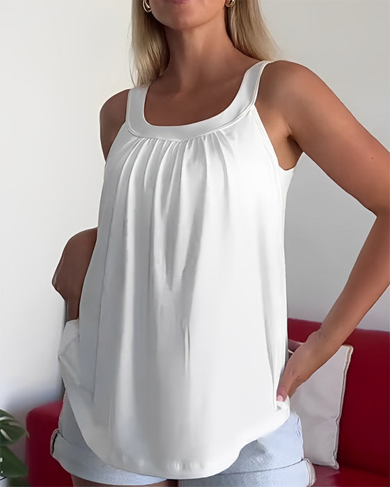 Solid Color Pleated Tank Top Set