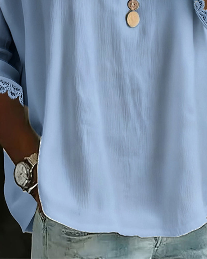 Lace Panels Peter Pan Collar Blouse