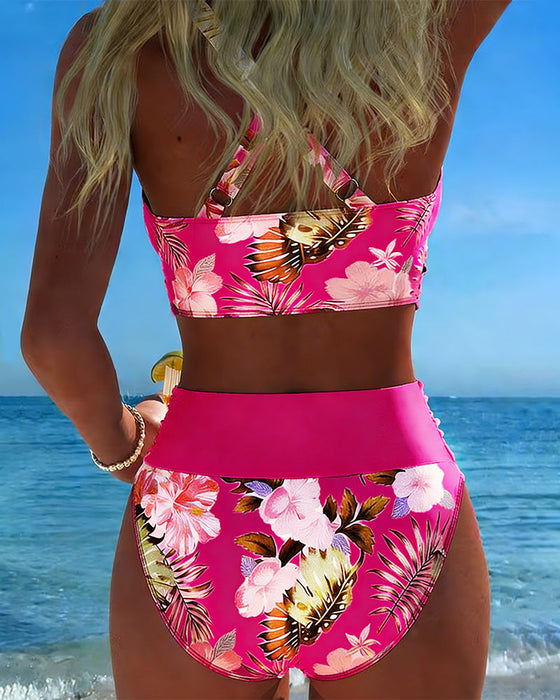 Contrast Floral Split Bikini