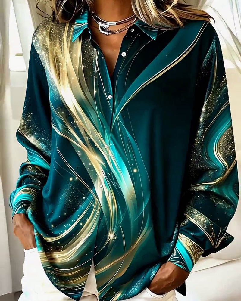 Casual Long-Sleeved Shimmering Pattern Shirt
