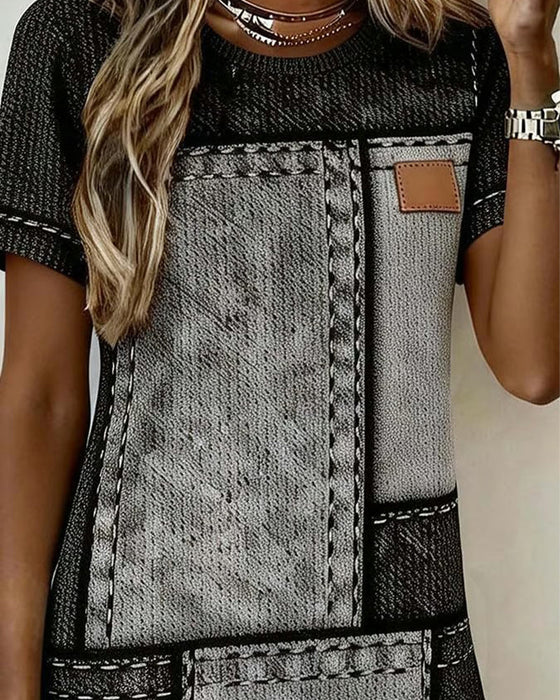 Retro Short-Sleeved Straight Dress